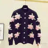 Women's Three-Dimensional Flower Embroidered Sweater Autumn Winter Loose Vintage Handmade Crochet Knitted Sweaters 210428