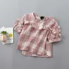 2-7 years High quality girl clothing sets summer casual plaid solid kid children shirt+demin pant 2pcs 210615