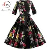 Floral Print Vintage Dres Z Długim Rękawem Elegancki Party Jesień Zima Kobieta Dorywczo A-Line Tunika Plus Rozmiar 210623