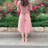 Robe d'été à col carré Femmes Coton Lin Casual Demi-manche ES Femme Plaid Robe rose Boho Robe Femme Robe 210423