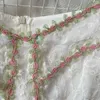 Francês romance vestido de renda mulheres verão manga curta midi elegante floral floral emodado cintura alta a linha festa es 210603