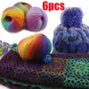 1 PC 6 Sztuk Fancy Rainbow Yarn Fo Knitting Chunky Hand-tkane Kolorowe Wyniki dziewiarskie 100% Wełny Przędza Szydełkowa Wątek Y211129