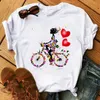 Funny bicycle with sunflower womens t shirt summer Harajuku white short-sleeved cartoon print clothing