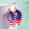Boucles d'oreilles en cuir Pu multicouches faites à la main pour femmes Boucles d'oreilles en forme de feuille de drapeau américain Drapeau des États-Unis Bijoux de mode Accessoires Q0709