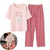 PJS Mulheres Plus Lingerie Sleepwear Grande Pajamas Mulheres Manga Curta Longo Calça de Verão Homesuits Soft Pijama