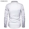 Camicie con colletto design pied de poule Camicia da uomo a maniche lunghe da uomo casual bianca e nera moda slim fit 210524