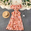 SINGREINY Women Design Tie Dye Dress Korean Fashion Slash Neck Sleeveless Dress Summer Sexy Off Shoulder A-line Holiday Dresses 210419