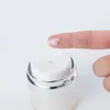Pearl White Acrylic Airless Jar Cream Fles met zilveren kraag 15G 30G 50G Cosmetische vacuüm lotion potten pomp pakking flessen