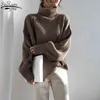 Solid Kvinnors Stickkläder Turtleneck Midlängd Höst Tjock Koreansk stil Lös långärmad Pullover Tröja 10327 210427