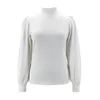터틀넥 화이트 티셔츠 캐주얼 백 버튼 긴 랜턴 슬리브 풀오버 탑스 가을 겨울 우아한 솔리드 컬러 슬림 티 210412