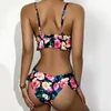 Kvinnors badkl￤der Kvinnors 2022 Summer Ankomst Kvinnor Floral Print Bikini Set Sexig ruffle Tv￥bit baddr￤kt Push Up Bathing Suit