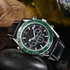 Topp VK Chronograph Quartz Watch for Herrens rostfritt stål armbandsur läderband män monaco sportklockor orologio di lusso230b