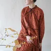 Johnature Spring Corduroy Vintage Klänningar För Kvinnor Skriv ut Floral Stativ Långärmad Lösa Robes Vår Mjuk Kvinnlig Klänning 210521