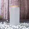 Gobelet en verre de canette de bière transparent givré en verre de sublimation de 12 OZ avec couvercles en bambou