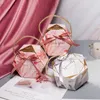 Candy Box Creative Pink Gray Marble Texture Gift Wrap Octagonal Paper Boxes With Ribbons Portable Candies Present Bags Handles Wedding Party Package 10pcs WMQ1092