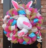Décorations de porte de Pâques lapin fleurs décoratives couronnes lapin ruban suspendu porte mur signe de bienvenue pour la maison intérieur extérieur décor