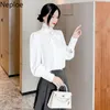 Nelloe Blusas de Mujer Office Lady Элегантные Белые Блузки Женщины Кружева Усадьба Случайный Рукав Шифон Блузка Женская Элегантная Рубашка Топы 210422