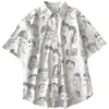 Kimutomo Sommarblus och skjorta Kvinnor Japansk stil nedbrytningskrogram Kortärmad Singelbröstskjorta Outwear Casual 210521