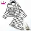 Herfst Winter Plaid Twee Stuk Set Tweed Parels Rok Pak Runway Dames Jas Jas + Mode Mini Mermaid Sets 210514