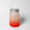 8 Color 430ml Sublimation Frosted Tumbler with Lid Straw Gradient Straight Water Bottles DIY Heat Transfer Wine Cups