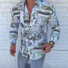 Höst lapel 3d utskrift hawaiian shirts chemise casual slim fit hombre topp ungdomsman långärmad skjorta uomo kläder