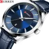 Curren Simple Men Skórzany Zegarek Człowiek Luksusowy Marka Zegarek Kwarcowy Relogio Masculino Casual Wristwatch Męski Zegar Niebieski Q0524