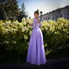 New Charming Lilac Lace Long Sleeve Prom Party Dresses V Neckline Beaded Belt Back Out Guest Gowns 2022 Full Length