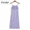 Foridol blommig tryck lång sommarklänning kvinnor band maxi lila casual boho slip strand semester ärmlös 210415