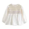 봄 가을 패션 의류 2 3 4 6-10 년 어린이 아이 탑스 O 넥 긴 소매 모든 일치 면화 아기 소녀 블라우스 셔츠 210701
