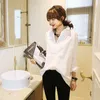 Chemise Femmes Printemps Lâche Joker Coréen V-Col V-Col Chemisier OL Style Blanc Chemises Longues Femmes Tops 8010 50 210417