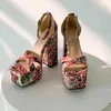 Sandels Sandalias Con Estampado De Flores y Correa En El Tobillo Para Mujer Zapatos Gladiador Plataforma Tacón Superalto Sexs Boda 220303