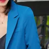 ブルーブレーザー女性のファッションハイエンド春夏フォーマル半袖スリムジャケットオフィスレディースカジュアルワークコート210604