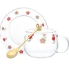 MDZF 400ml flor copo de leite com colher café café da manhã conjunto de sobremesa placa de sobremesa estilo japonês copo de água e prato bonito meninas presentes 210804