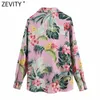 Zevity Donna Vintage Scollo a V Stampa floreale Camicetta grembiule casual Donna Chic Bottoni manica lunga Femininas Camicie Blusas Top LS9348 210603