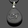 Natural Stone Drop Shaped Aura Pendant Necklace Engraved Egyptian Sun God Eye Of Horus Reiki Symbol Hang Accessorie Amethyst Rose Quartz Heal Crystal Jewelry