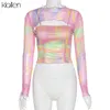 KLALIEN sexy moda ahueca hacia fuera mujer wo pieza se shir Primavera Verano casual alto sree colorido delgado salvaje shir mujeres 220208