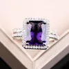 2pcs set Luxury Women's Wedding Rings Large Purple Square Stone Crystal Engagement Party Couple Jewelry Accessories Gift228C