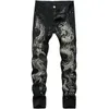 Mäns kinesiska trendig drake svart skinny jeans stretch bekvämt mode hip-hop byxor streetwear print byxor 210716