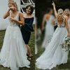 Country Garden Wedding Dress Deep V Neck Backless Lace Appliques A Line Beach Bridal Gowns Vestidos De Noiva 322