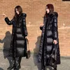 Черная глянцевая парка Parka Party Party женская 2021 мода утолщение зима с капюшоном свободная длинная куртка женский ветрозащитный дождепроводный тепловый