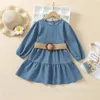 Primavera Autunno New Kids Abito a maniche lunghe 2-6 anni Neonate Solid Denim Dress Abbigliamento per bambini Fashion Princess Dress For Girl Q0716