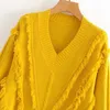 beauty Tassel Sweater Women Loose Plus Size Solid Color V-neck Knitted Bottoming Top Pullover Woman 210514