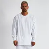 T-shirt da uomo a maniche lunghe oversize vestibilità ampia con spalla scesa T-shirt fitness retrò autunno palestra bodybuilding supera i T 210421