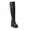 Boots Women's Sexy Knee-length Female Winter Waterproof Platform Round Toe High Heels Fashion Side Zipper Back Lace Up Lady Boot