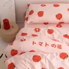 寝具セットコットンセットトマトレッドダブルベッド優しい素敵な女の子の部屋の装飾的な羽毛布団シートフィット