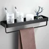 Étagère de salle de bain douche avec barre à crochet, porte-shampooing, étagère d'angle, support de rangement de cuisine en aluminium noir 211112