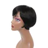 Perruque Bob brésilienne Remy, cheveux naturels lisses, coupe Pixie, couleur naturelle, avec frange, pleine Machine, pour femmes noires