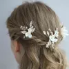 Brudlera blomma headpiece pin set rhinestone guld blad smycken mode kvinnor fest hår tillbehör 2019