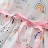 Girls Cartoon Rainbow Pattern Dresses Summer Kids Casual Princess Costumes Children Sashes Bowtie Vestidos 3-8Y 210429