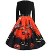 Halloween Dress Women Vintage Housewife Evening Party Prom Full Sleeve V-neck Pleated Vestidos De Inverno Casual Dresses